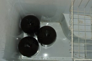 The 3 six liter bottles. I added a lot of my glass bottled home brew to create some additional thermal mass to aid in managing temperature swings. I will also use this as my "cellar" after this current batch has conditioned. I added about 60 bottles of beer ....... Seems to be wrking pretty well.