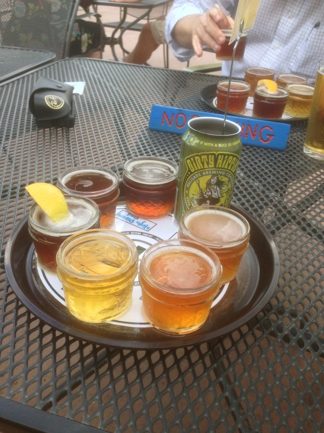 Palisade Brewery flight of beers in jelly jars