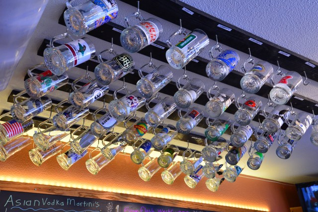 Locals have their own mug hanging from the ceiling.