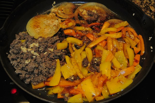 My very large skillet simmering away just waiting for proper placement in the pocket.