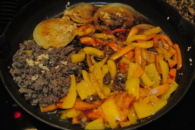 My very large skillet simmering away just waiting for proper placement in the pocket.