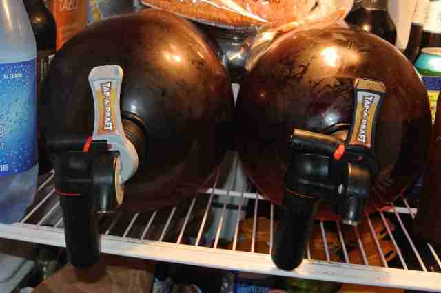 I teat my son well....on the right is a Session IPA....his favorite and on the left is the Yes Dear Raspberry Wheat Ale....a little left for my wife.